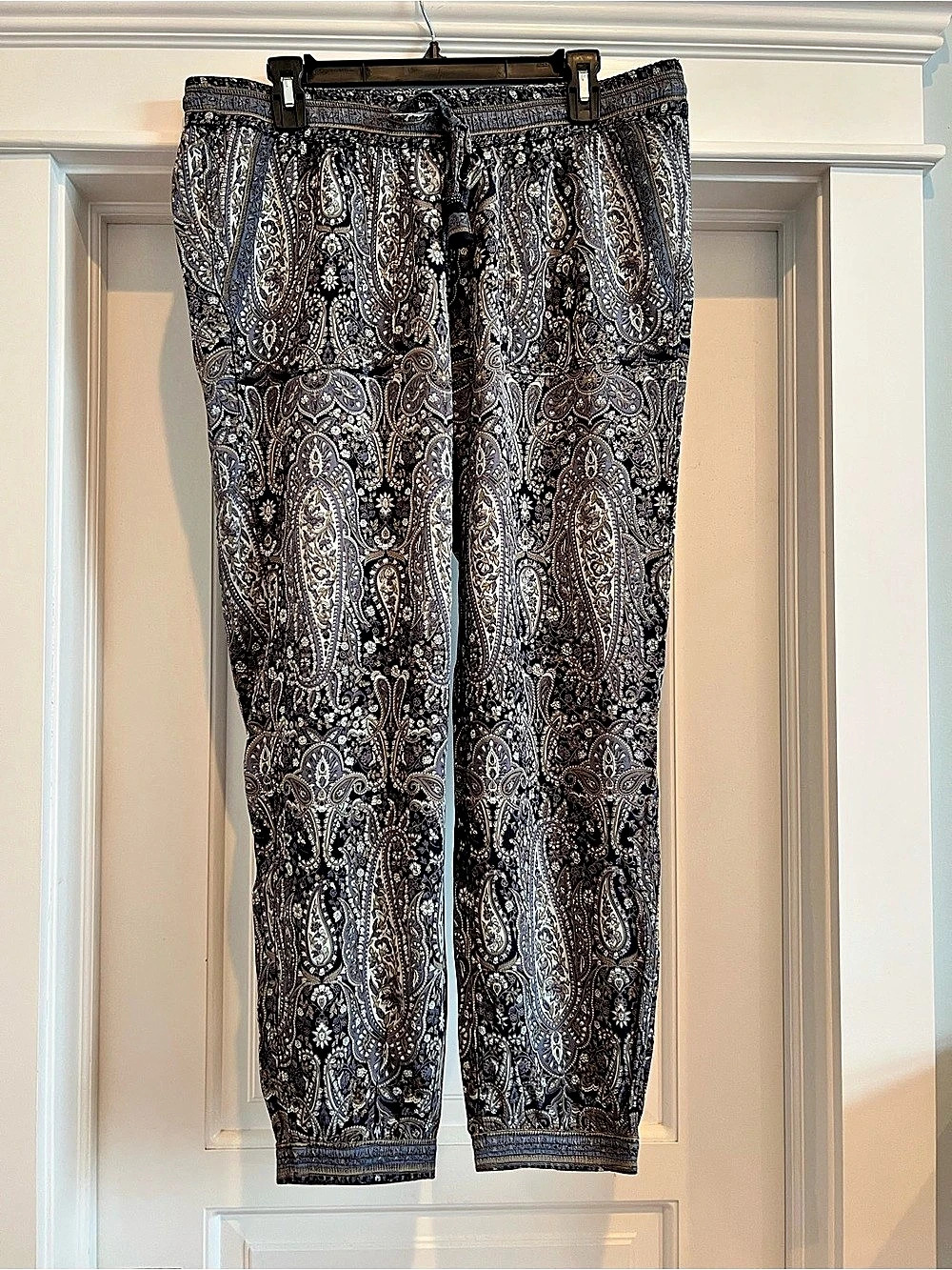 Calypso St. Barth Paisley Wide Leg Pants in Black & Blue Size Large